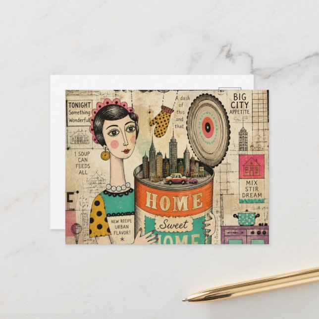 A can of home sweet home collage postcard (Front/Back In Situ)