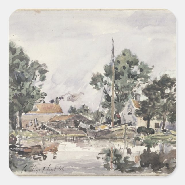 A Canal in The Hague, 1868 Square Sticker (Front)