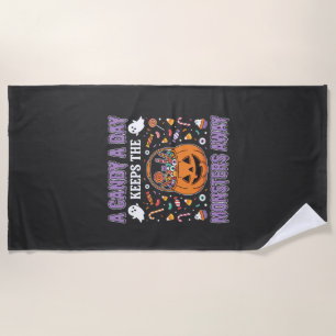 A Candy A Day Halloween T Shirt Design Beach Towel