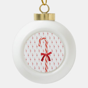 A Candy Cane Ceramic Ball Christmas Ornament