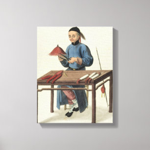 A Cap Maker, plate 51 from 'The Costume of China', Canvas Print