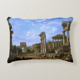 A Capriccio of the Roman Forum by Giovanni Pannini Decorative Cushion