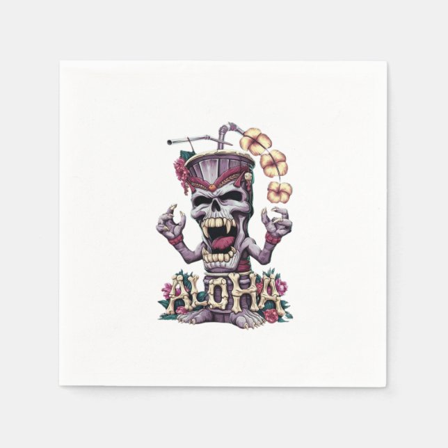 A captivating featuring an evil occult tiki-statue napkin (Front)