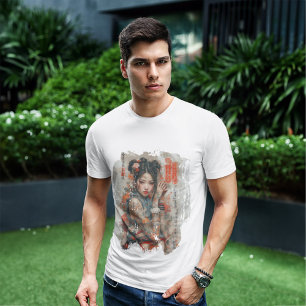 A Captivating Japanese Beauty in Vintage Style T-Shirt