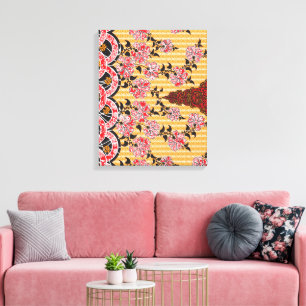 A captivating oriental pattern adorned with red fl canvas print