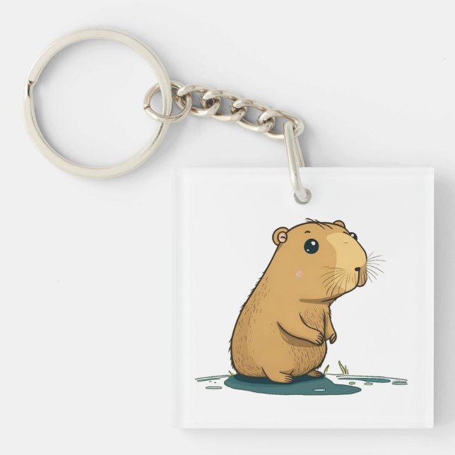 a capybara at the watering hole key ring (Front)