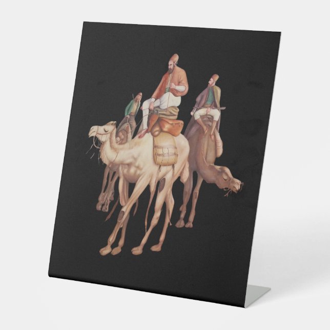 A caravan of Arabian camels travelling at night Pedestal Sign (Front)