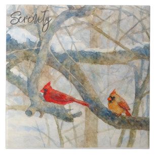 A Cardinal Couple Perched in the Snow Tile