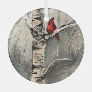 A Cardinal in Winter Glass Tree Decoration