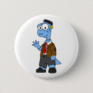 A Cartoon Brontosaur Dressed Up As Frankenstein. 6 Cm Round Badge