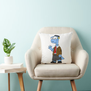 A Cartoon Brontosaur Dressed Up As Frankenstein. Cushion