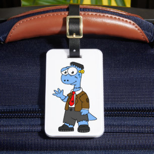 A Cartoon Brontosaur Dressed Up As Frankenstein. Luggage Tag