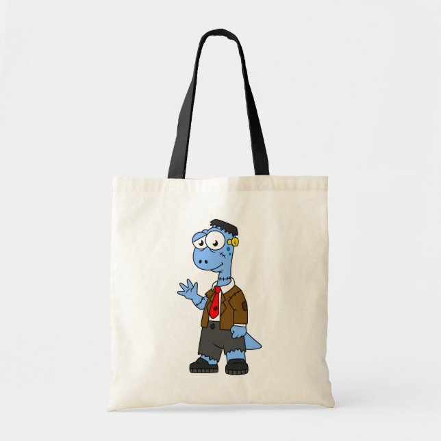 A Cartoon Brontosaur Dressed Up As Frankenstein. Tote Bag (Front)