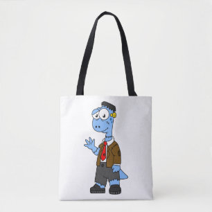 A Cartoon Brontosaur Dressed Up As Frankenstein. Tote Bag