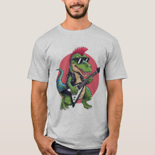  a cartoon dinosaur playing an electric guitar T-Shirt