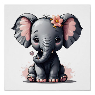 A Cartoon Elephant no 3 Glossy Poster