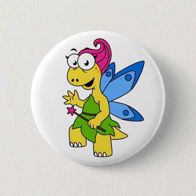 A Cartoon Fairysaur Dinosaur. 6 Cm Round Badge (Front)
