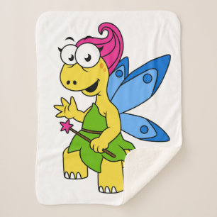 A Cartoon Fairysaur Dinosaur. Sherpa Blanket