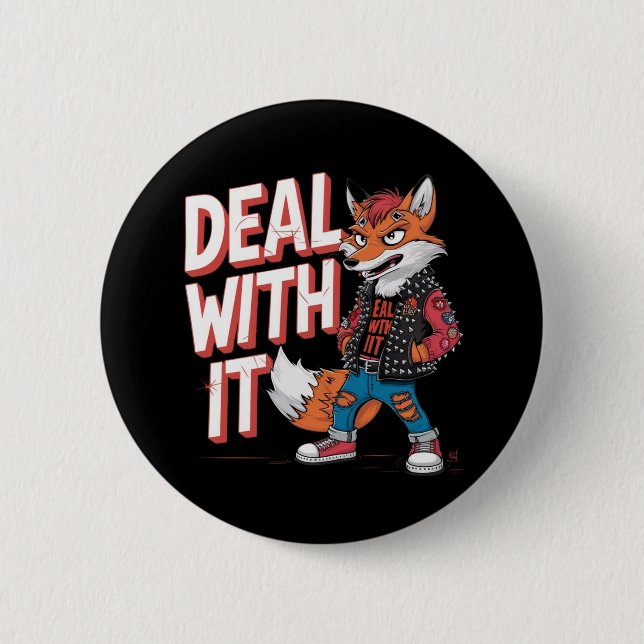 A cartoon fox in a Harajuku punk style 6 Cm Round Badge (Front)