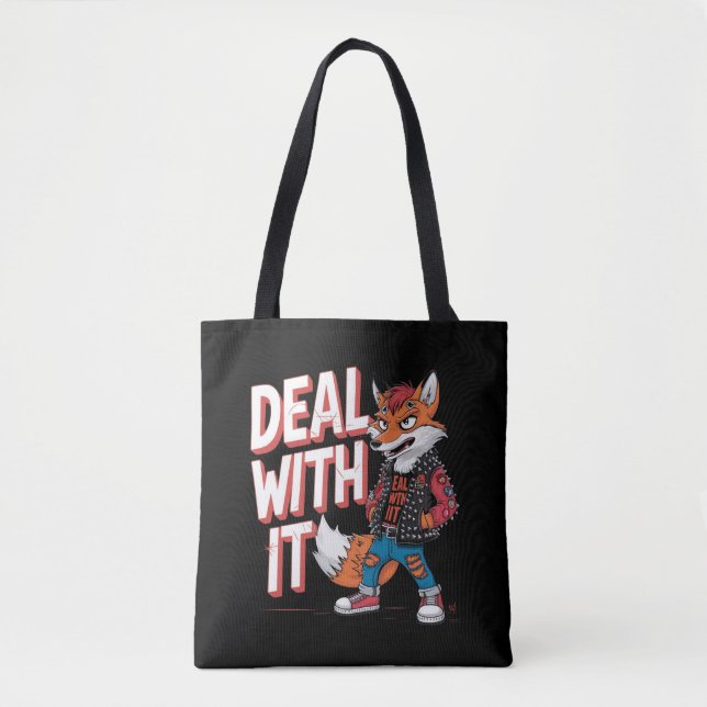 A cartoon fox in a Harajuku punk style Tote Bag (Front)