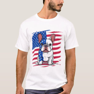 A cartoon French bulldog with American flag T-Shirt