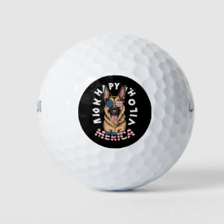 A cartoon German Shepherd in American flag colours Golf Balls