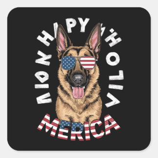A cartoon German Shepherd in American flag colours Square Sticker