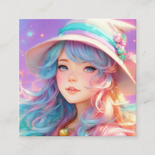  A cartoon girl with a hat and a wand Square Business Card