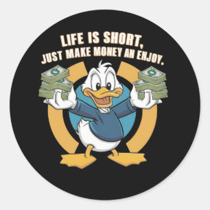  A cartoon happy character duck holding bundles(3) Classic Round Sticker