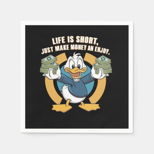  A cartoon happy character duck holding bundles(3) Napkin (Front)