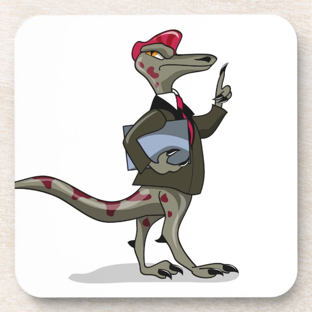 A Cartoon Iguanodon Clerk. Coaster (Front)
