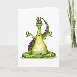 A Cartoon Iguanodon Dinosaur Doing Yoga. Card