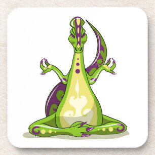 A Cartoon Iguanodon Dinosaur Doing Yoga. Coaster