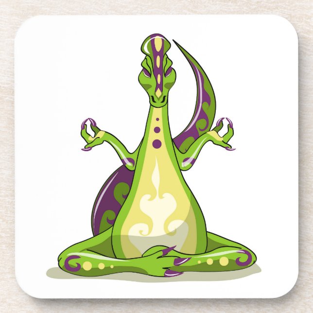 A Cartoon Iguanodon Dinosaur Doing Yoga. Coaster (Front)