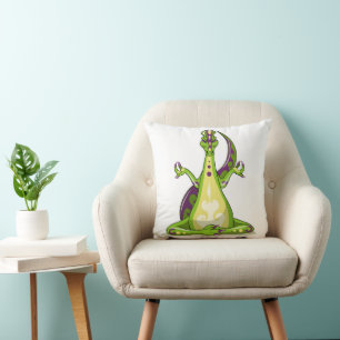 A Cartoon Iguanodon Dinosaur Doing Yoga. Cushion