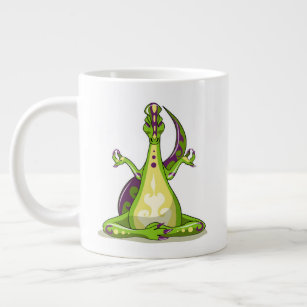 A Cartoon Iguanodon Dinosaur Doing Yoga. Large Coffee Mug