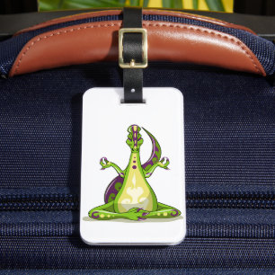 A Cartoon Iguanodon Dinosaur Doing Yoga. Luggage Tag