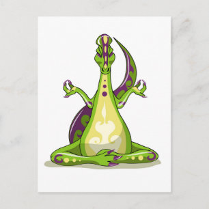 A Cartoon Iguanodon Dinosaur Doing Yoga. Postcard