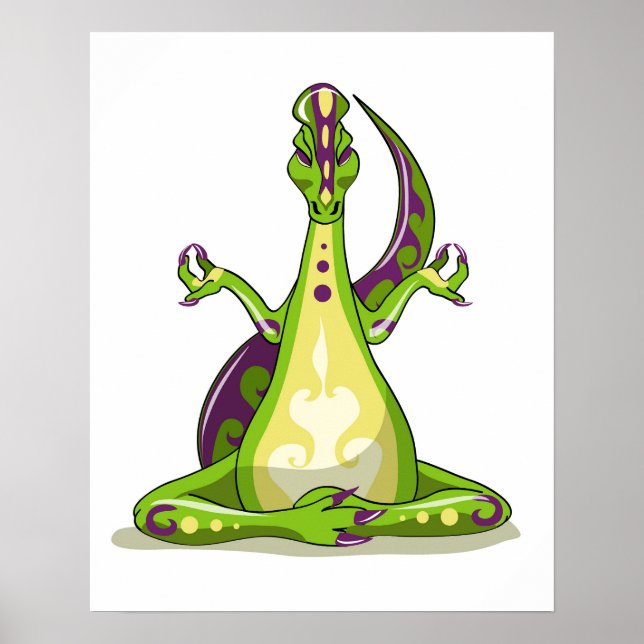 A Cartoon Iguanodon Dinosaur Doing Yoga. Poster (Front)