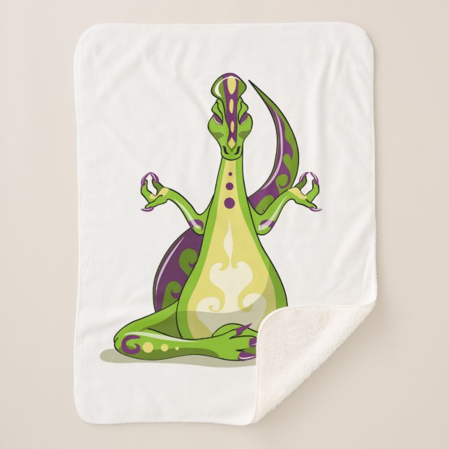 A Cartoon Iguanodon Dinosaur Doing Yoga. Sherpa Blanket (Front)
