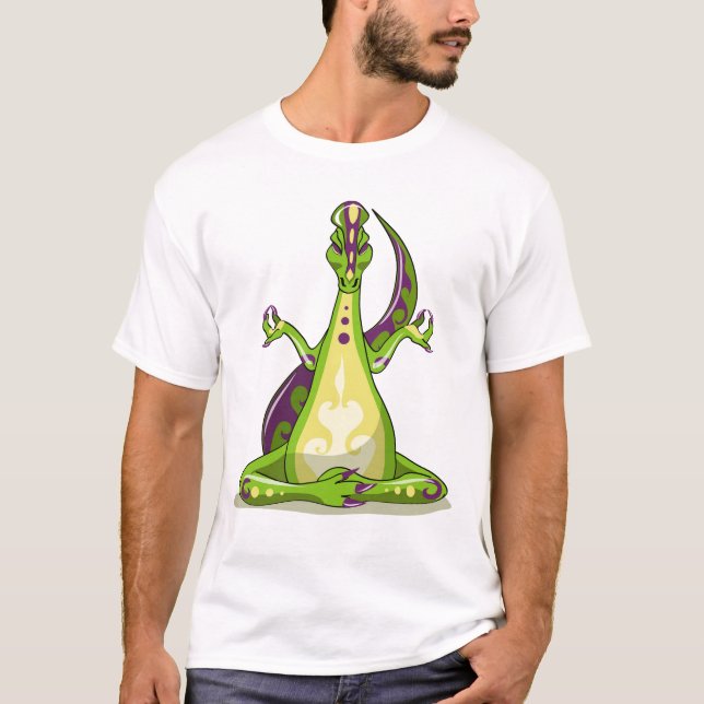 A Cartoon Iguanodon Dinosaur Doing Yoga. T-Shirt (Front)