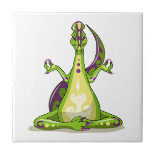A Cartoon Iguanodon Dinosaur Doing Yoga. Tile