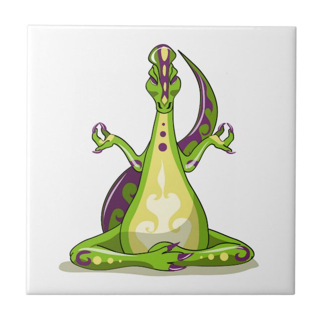 A Cartoon Iguanodon Dinosaur Doing Yoga. Tile (Front)