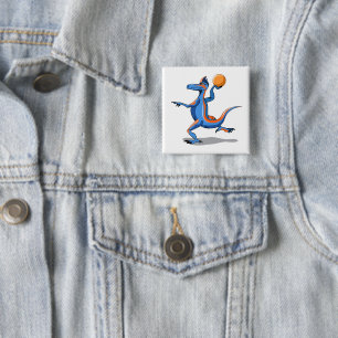 A Cartoon Iguanodon Playing Basketball. 15 Cm Square Badge