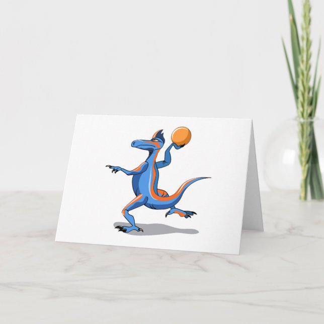 A Cartoon Iguanodon Playing Basketball. Card (Front)