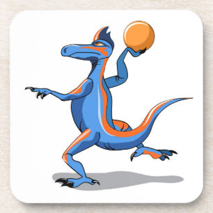 A Cartoon Iguanodon Playing Basketball. Coaster