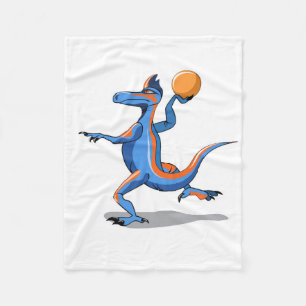 A Cartoon Iguanodon Playing Basketball. Fleece Blanket