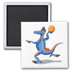 A Cartoon Iguanodon Playing Basketball. Magnet