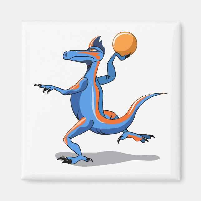 A Cartoon Iguanodon Playing Basketball. Magnet (Front)