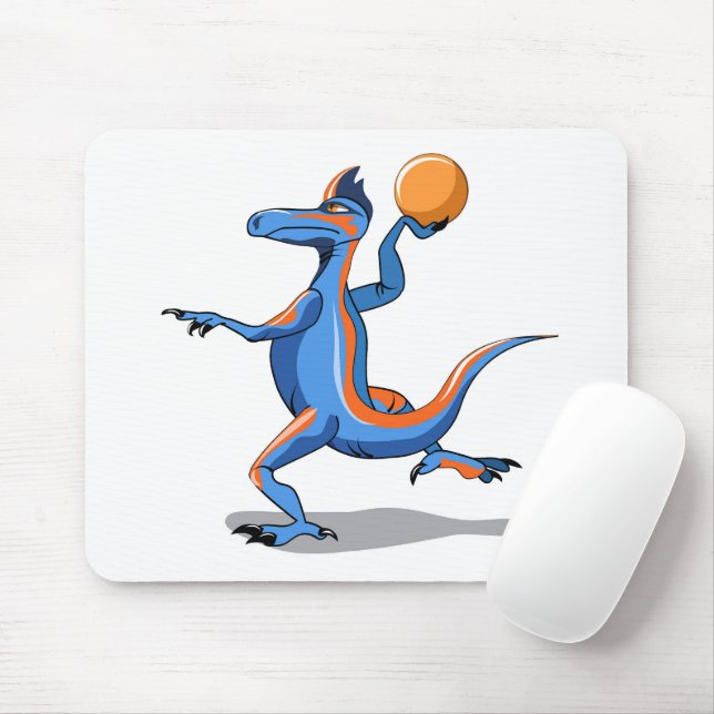 A Cartoon Iguanodon Playing Basketball. Mouse Mat (With Mouse)